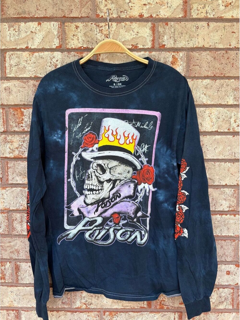 Poison Band Tie Dye Long Sleeve Tee • Skull & Roses Graphic • Size Small